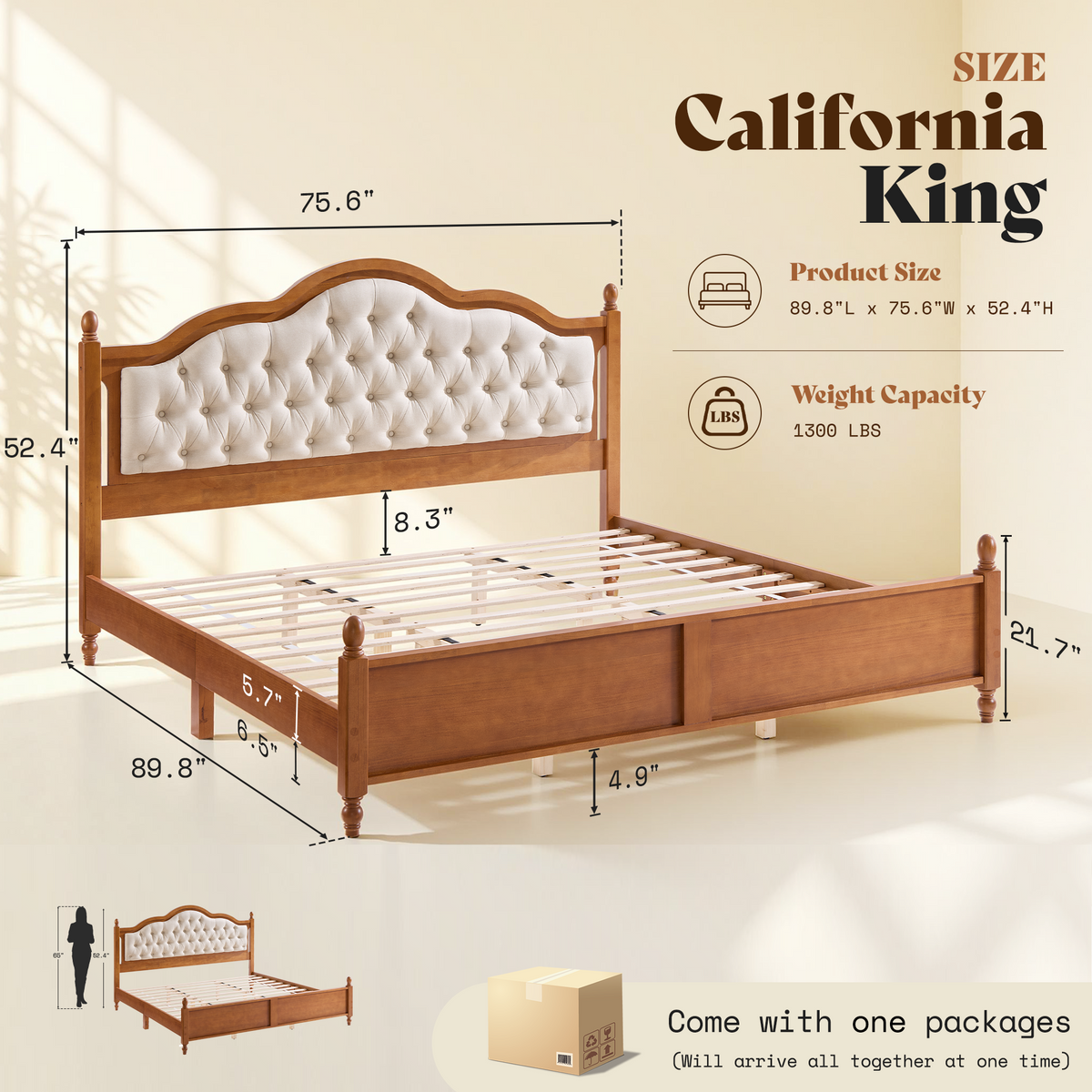 Astor Solid Wood Bed Frame with Upholstered Headboard
