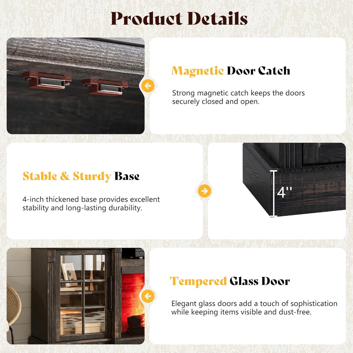 Everwood 70" Fireplace TV Stand Amerlife Dark Oak