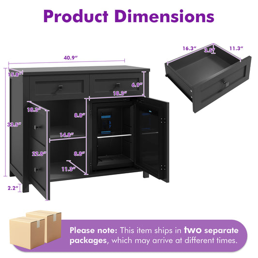 Faux 41" Dresser with Built-in Mini Fridge -Black