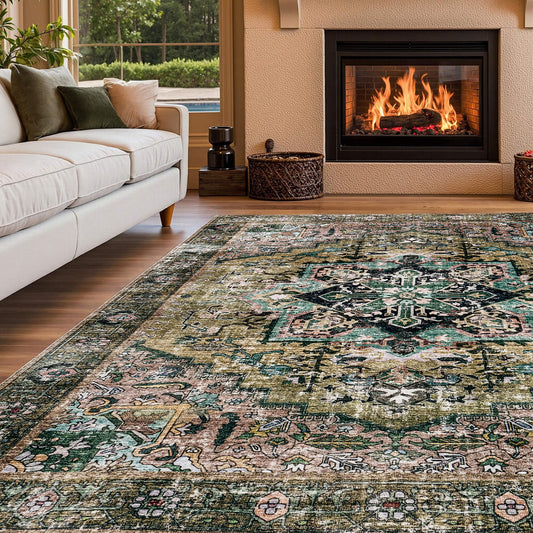 Machine Washable Vintage Area Rug - 5'8'Green