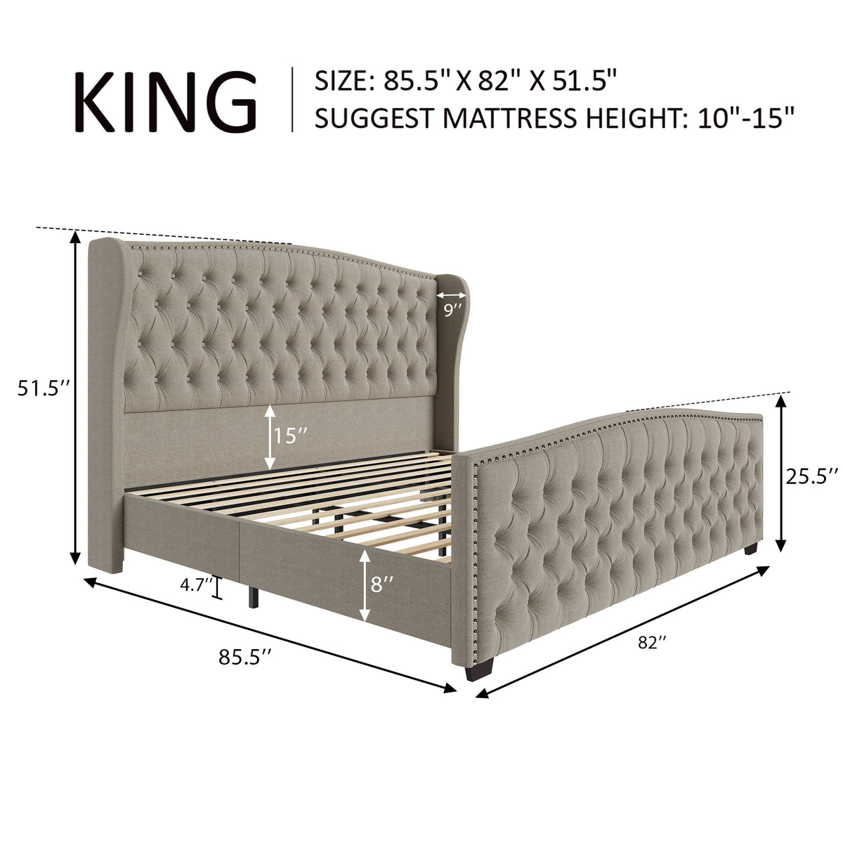 McCarthy King Bed Frame Amerlife Beige