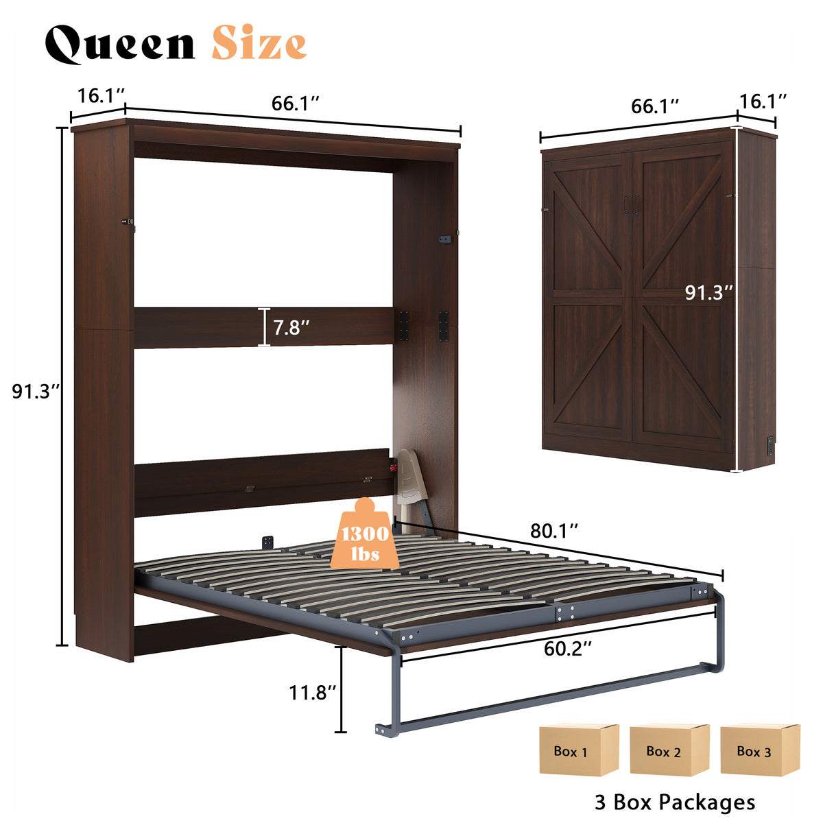 Stash Murphy Bed Frame Amerlife Queen / Walnut