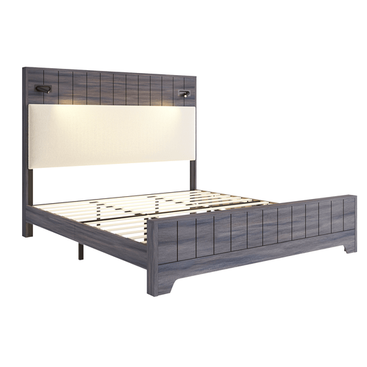 Edison Bed Frame with Reading Lights - Smoky Grey