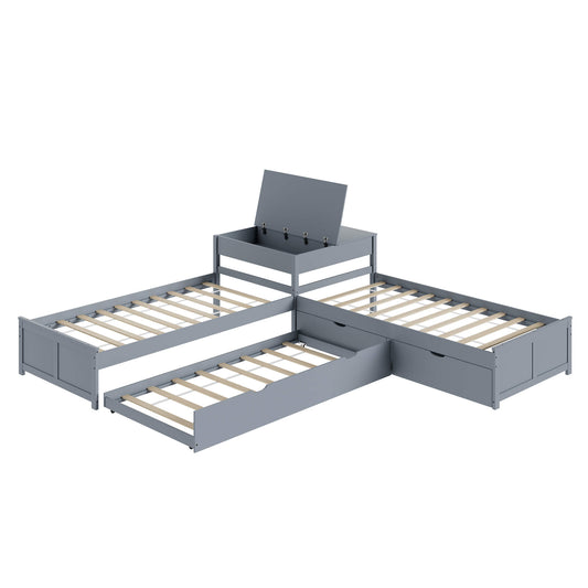 Winglam L-Shaped Twin Trundle Bed Frame -Grey