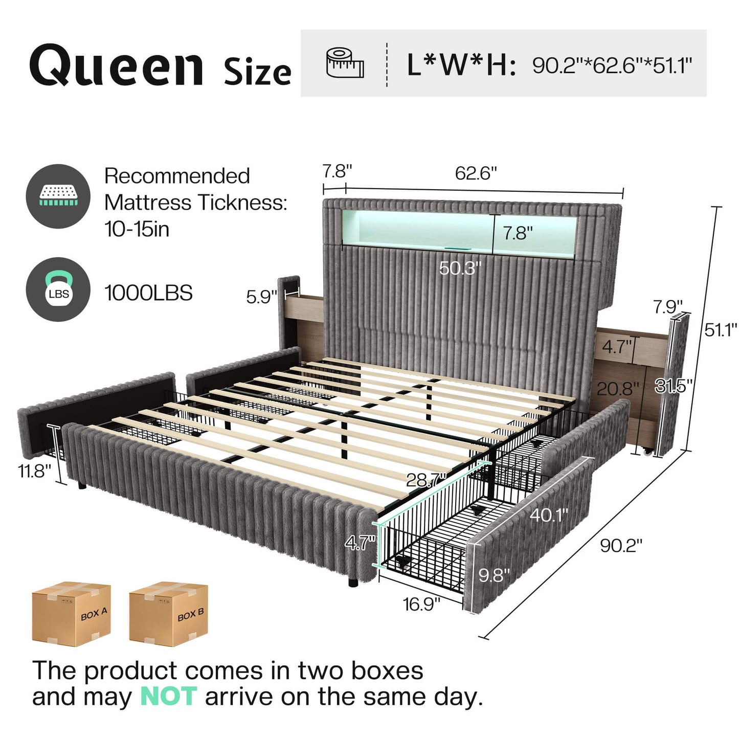 Chic Faux-Fur Storage Bed Frame -Queen/Grey