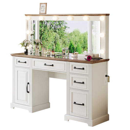 Starling 55" Makeup Vanity - Rustic White