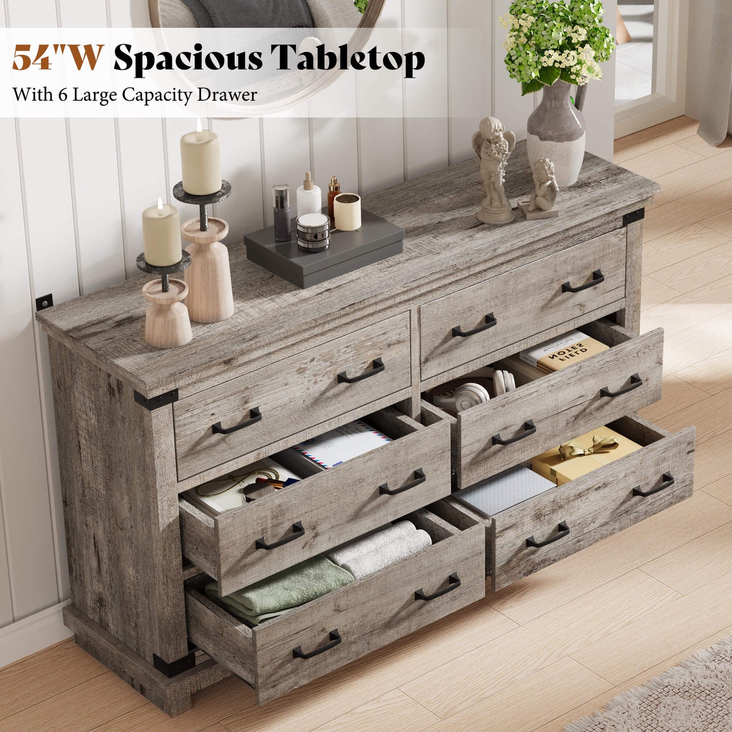 Quin 6-Drawers Dresser Light Grey