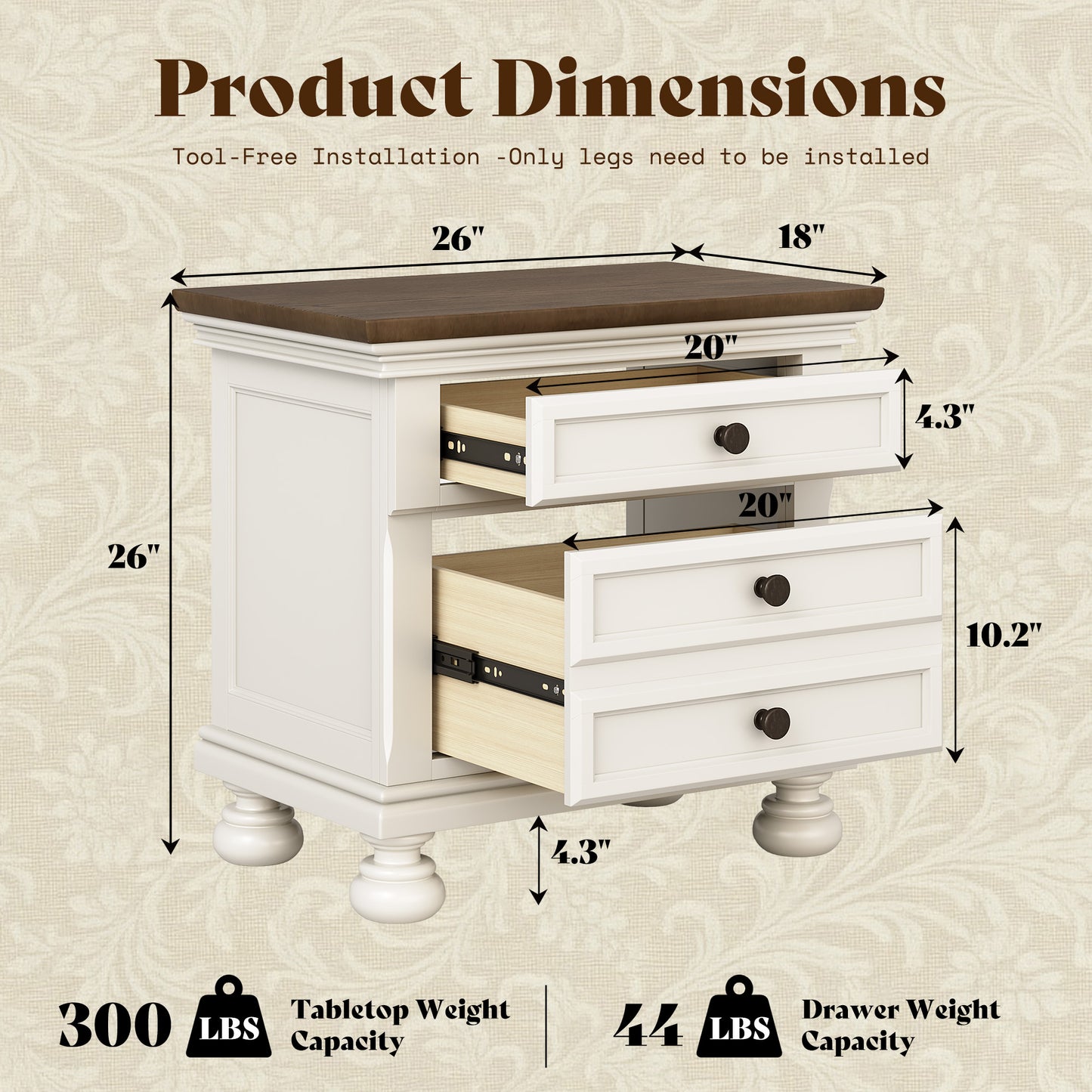 Bobbin Solid Wood Nightstand Amerlife White