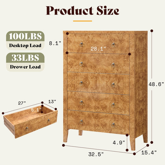 Burl Mid Century Wood Dresser Amerlife