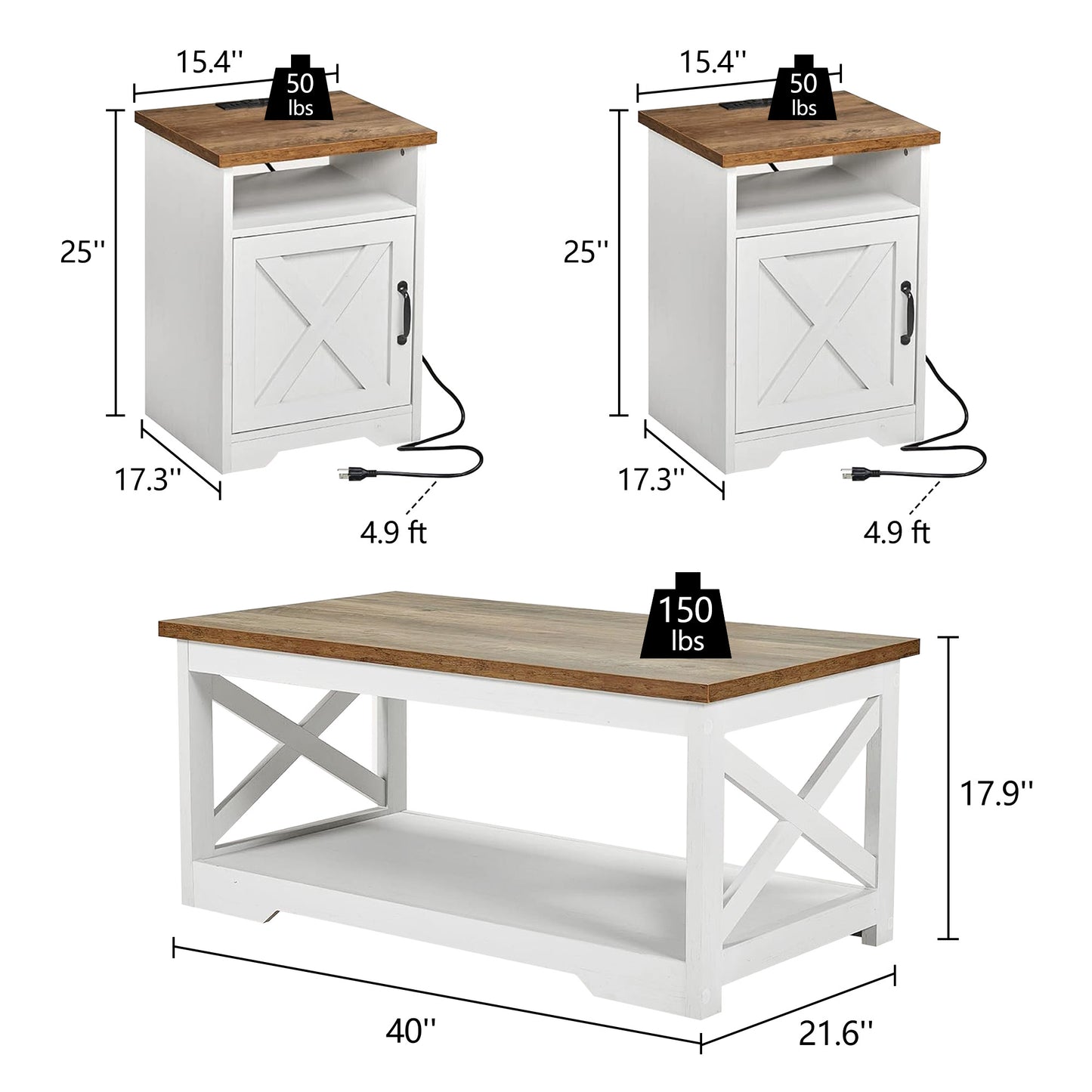 4-Piece Living Room Table Set -White