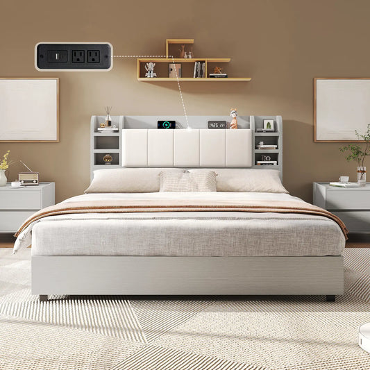 Merritt Wooden Storage Bed Frame - Full / Light Gray