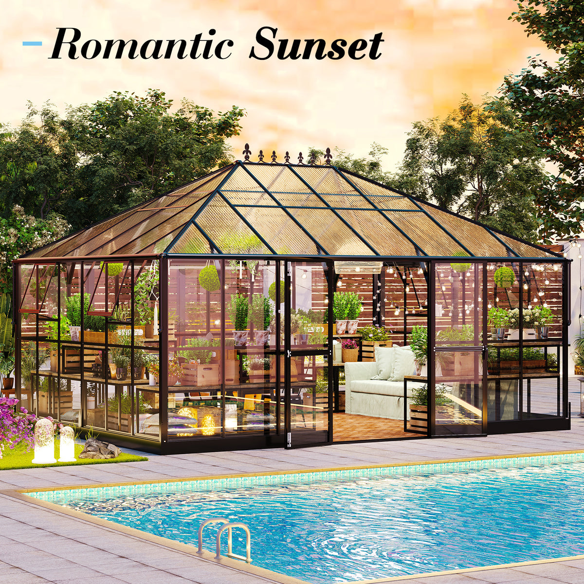 Sylvan Polycarbonate Greenhouse-16x12FT Transparent