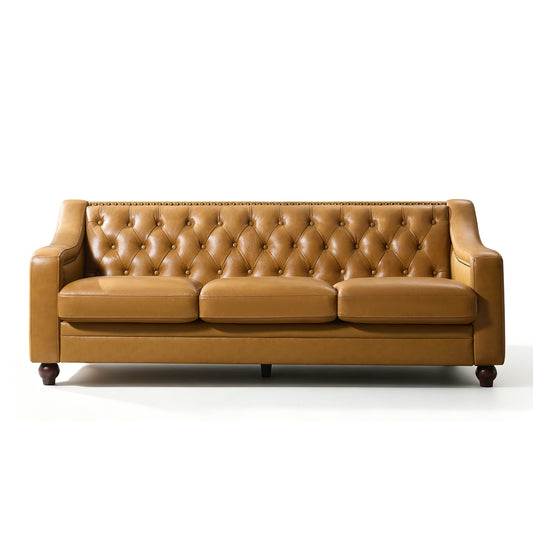 Restive Genuine Leather Chesterfield Sofa Brown