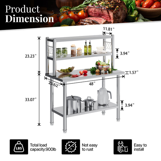 Stainless Steel Work Table with Overshelves Amerlife 24x48inch