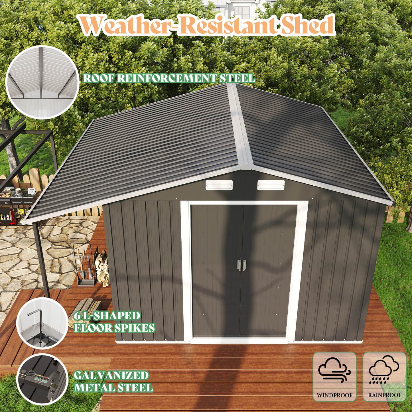 FirewoodPro 10.6x10.3 FT Outdoor Storage Shed