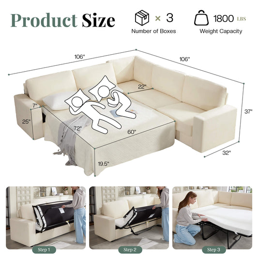 Luxe Convertible Sleeper Sectional-Beige