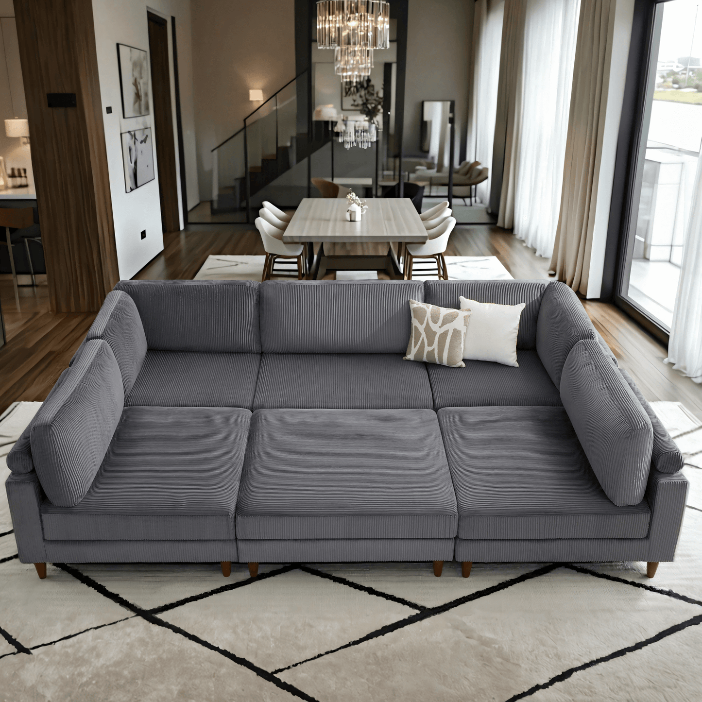 Haven 133" Corduroy Sectional Sofa Amerlife