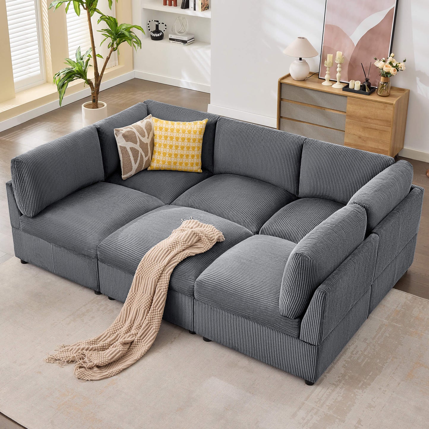 Cloudell 97" Corduroy Sectional Sofa Amerlife