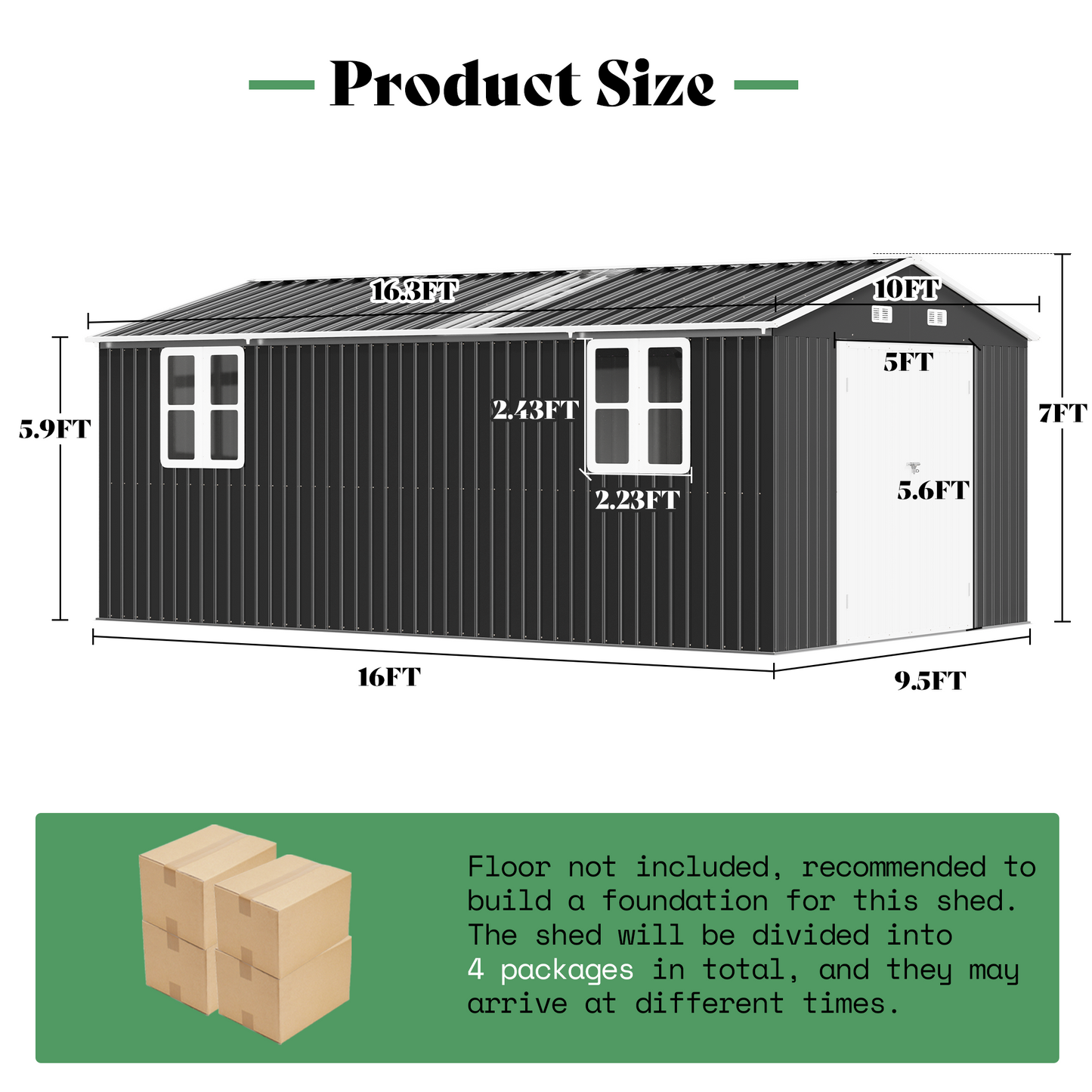 Outdoor Storage Shed with Transparent Panels Amerlife 10x16x7 FT