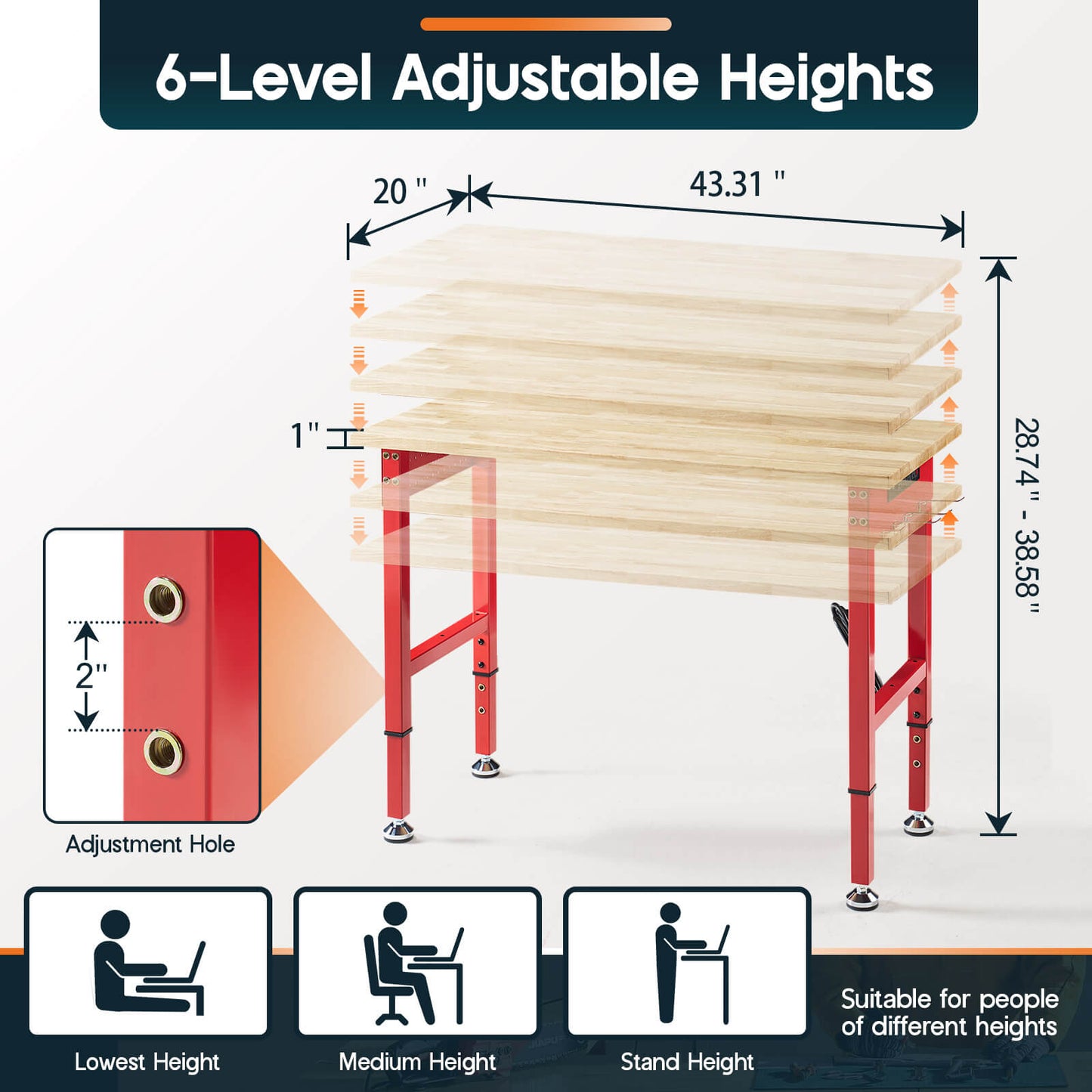 Plank 44-Inch Adjustable Heavy-Duty Workbench