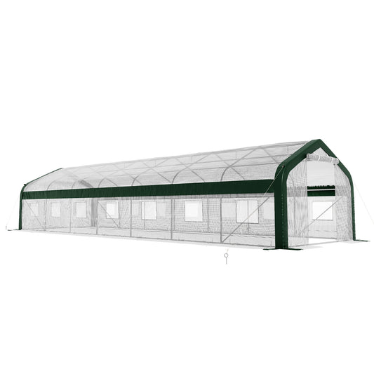 Canopy 34x10 FT Walk-In Greenhouse with Watering System-White+Green-34x10 FT(Frame NOT Included)