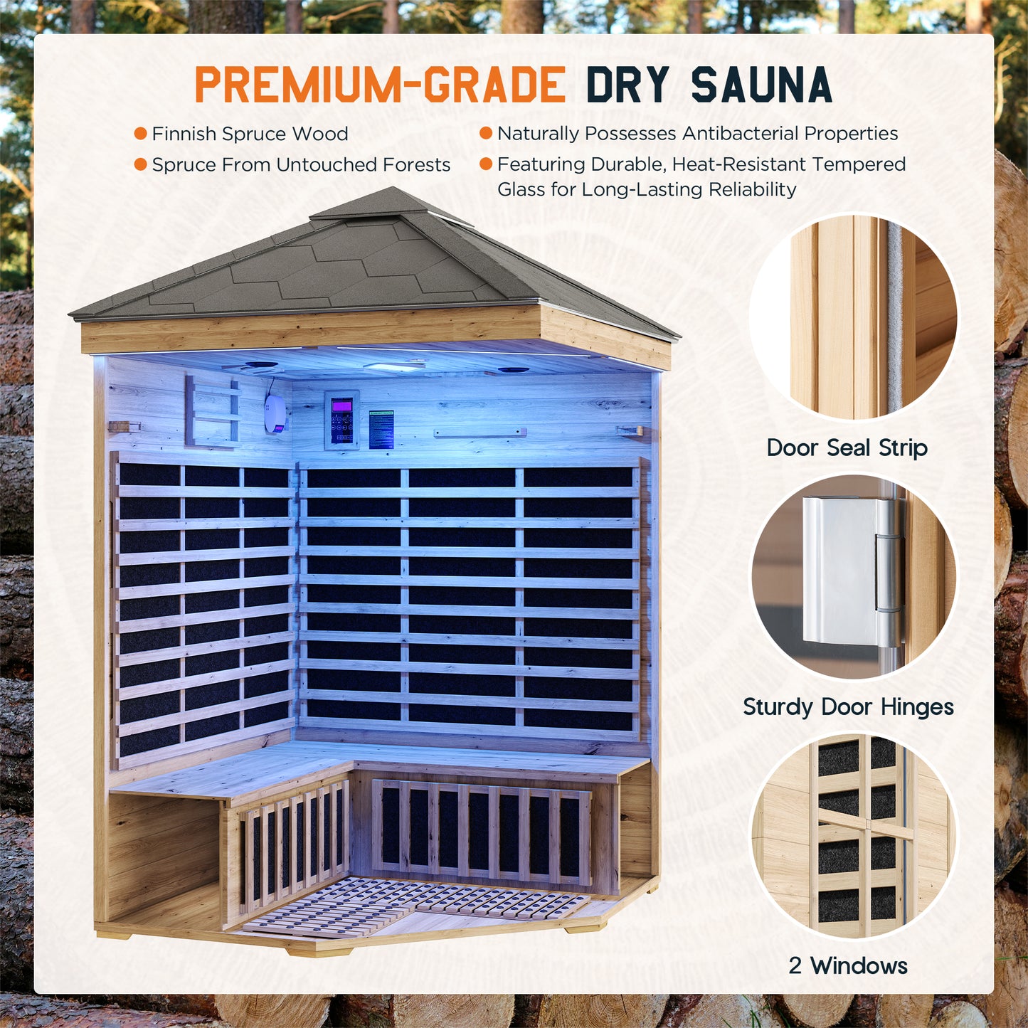 Low EMF Infrared Saunas for Home Amerlife Outdoor 4-Person 59.1*59.1*98.4 Inch