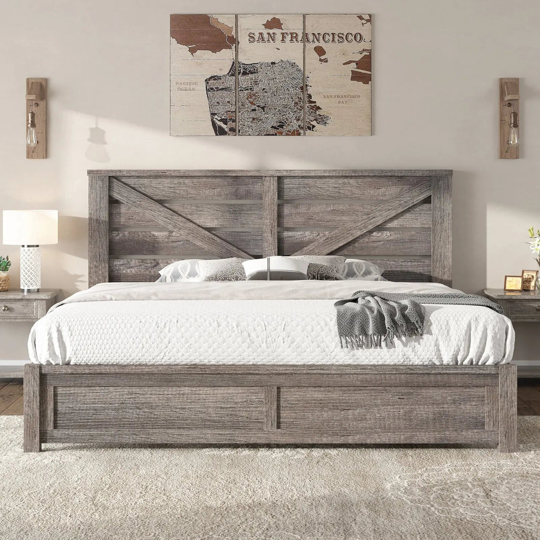 Rustic Bed Frame with Storage Amerlife