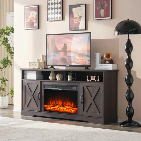 Amerlife Farmhouse TV Stand with Fireplace