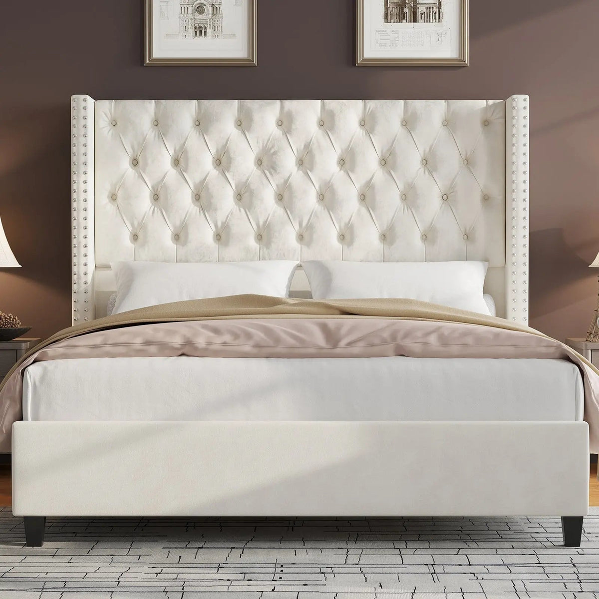 Tall Upholstered Headboard Bed Frame Amerlife