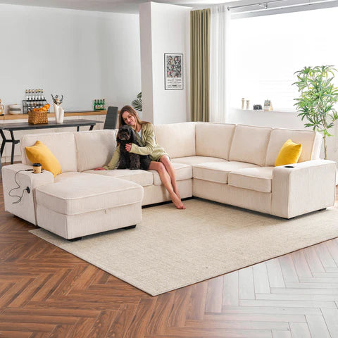 Amerlife Corduroy Sectional Sofa Couches
