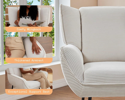 Accent Wingback Corduroy Chair Amerlife set of 3 / Grey