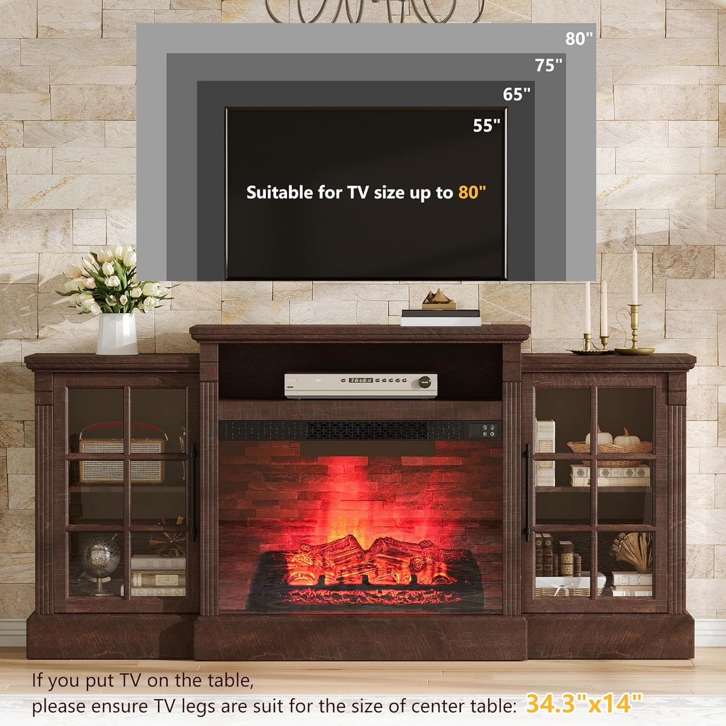 Everwood 70" Fireplace TV Stand Amerlife Rustic Brown