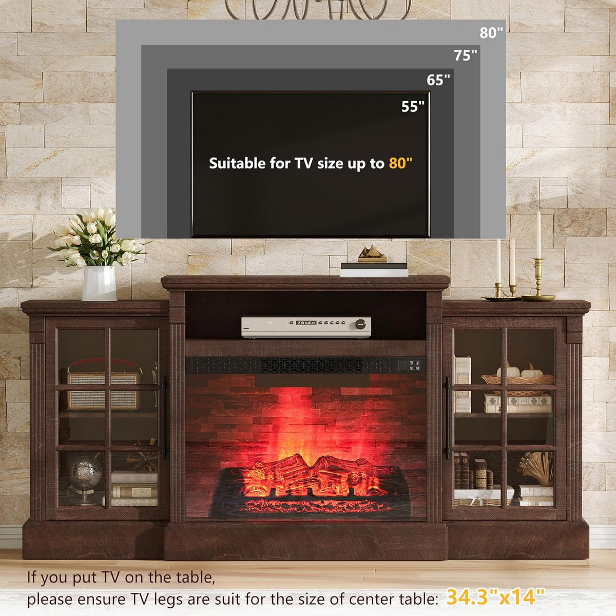 Everwood 70" Fireplace TV Stand Amerlife Rustic Brown
