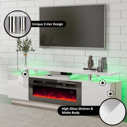 Sheer Floating Fireplace TV Stand Wall Unit Amerlife 70" / White