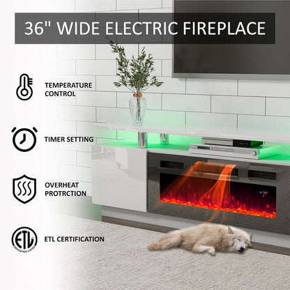 Sheer Floating Fireplace TV Stand Wall Unit Amerlife 70" / White