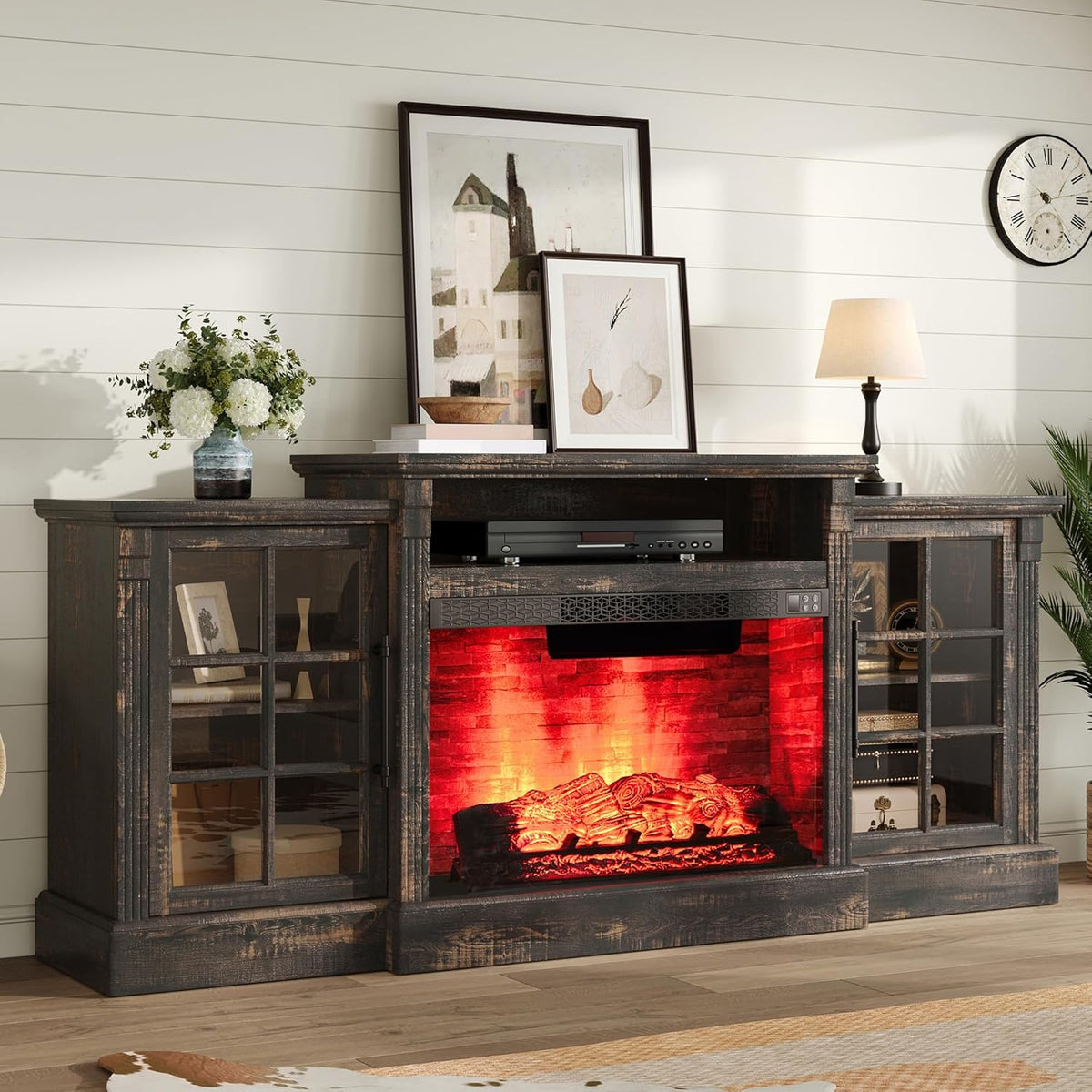 Everwood 70" Fireplace TV Stand Amerlife Dark Oak
