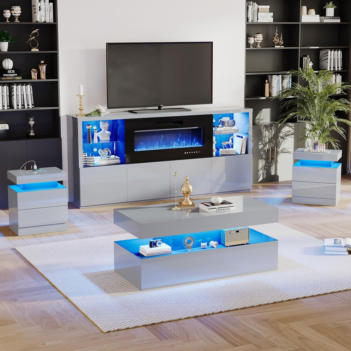 Nebula 68" Fireplace 5-Piece Living Room Set Amerlife 68“ / Grey