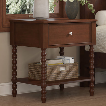 Spindle Solid Wood Nightstand  Dark Walnut / 1PC