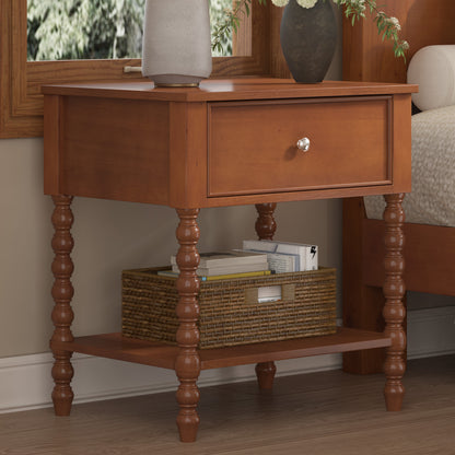 Spindle Solid Wood Nightstand  Brown / 1PC