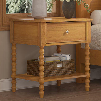 Spindle Solid Wood Nightstand  Natural Wood / 1PC