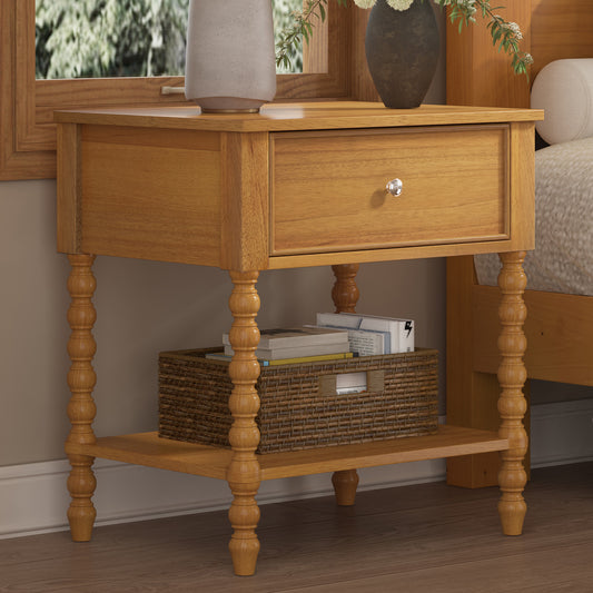 Spindle Solid Wood Nightstand  Natural Wood / 1PC