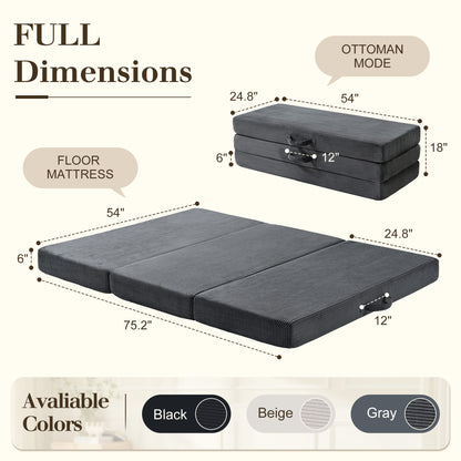 Fold 6-Inch Tri-Fold Folding Mattress-Full-Grey