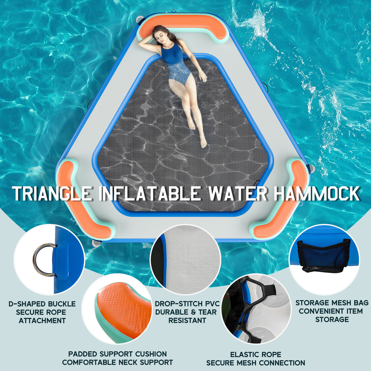 Nixie Inflatable Water Hammock-10*10FT / Triangle / Green+Black
