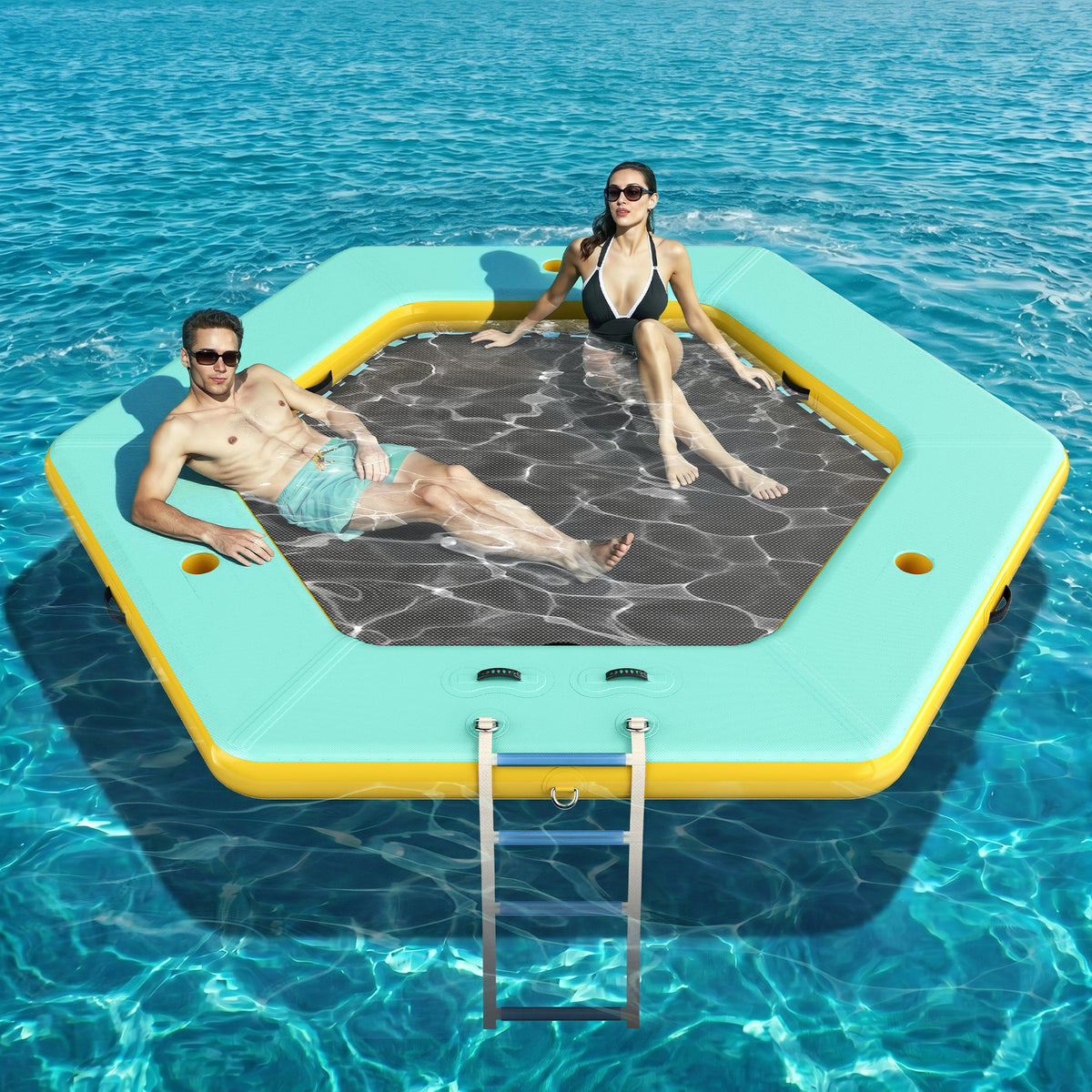 Nixie Inflatable Water Hammock-10*10FT / Hexagon / Green+Black