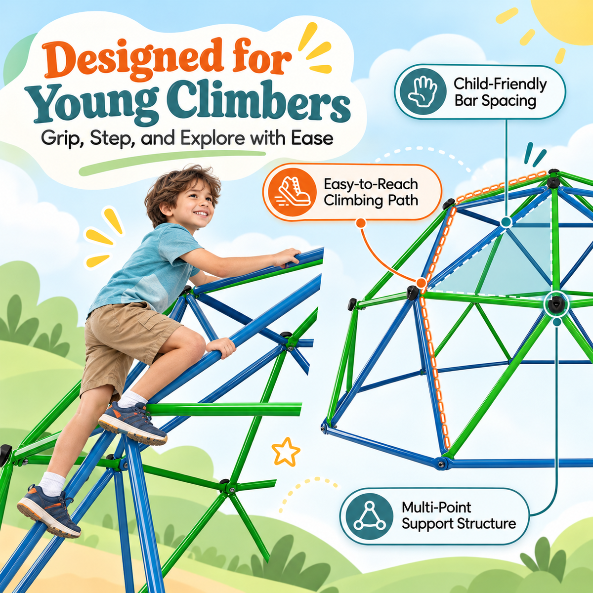 Outdoor Geometric Kids Jungle Gym-8.5*4 FT
