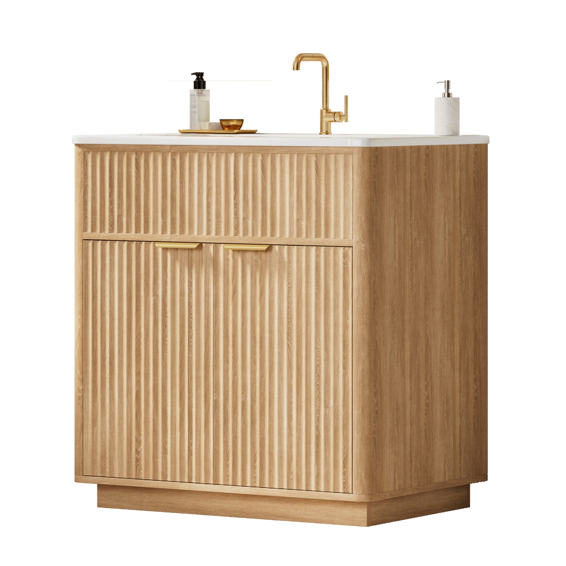 Modern Fluted Bathroom Vanity Collection -30‘’-oak