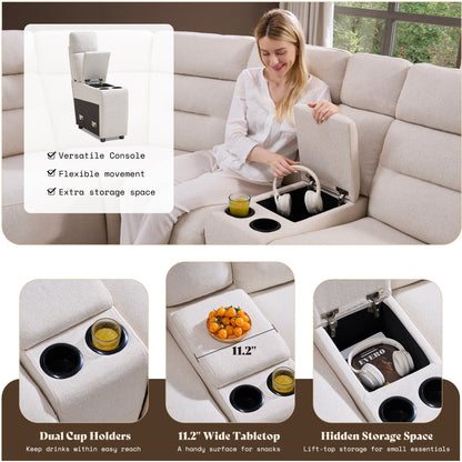 L-Shaped Power Reclining Sectional Sofa with Console-Loveseat with Console-Beige