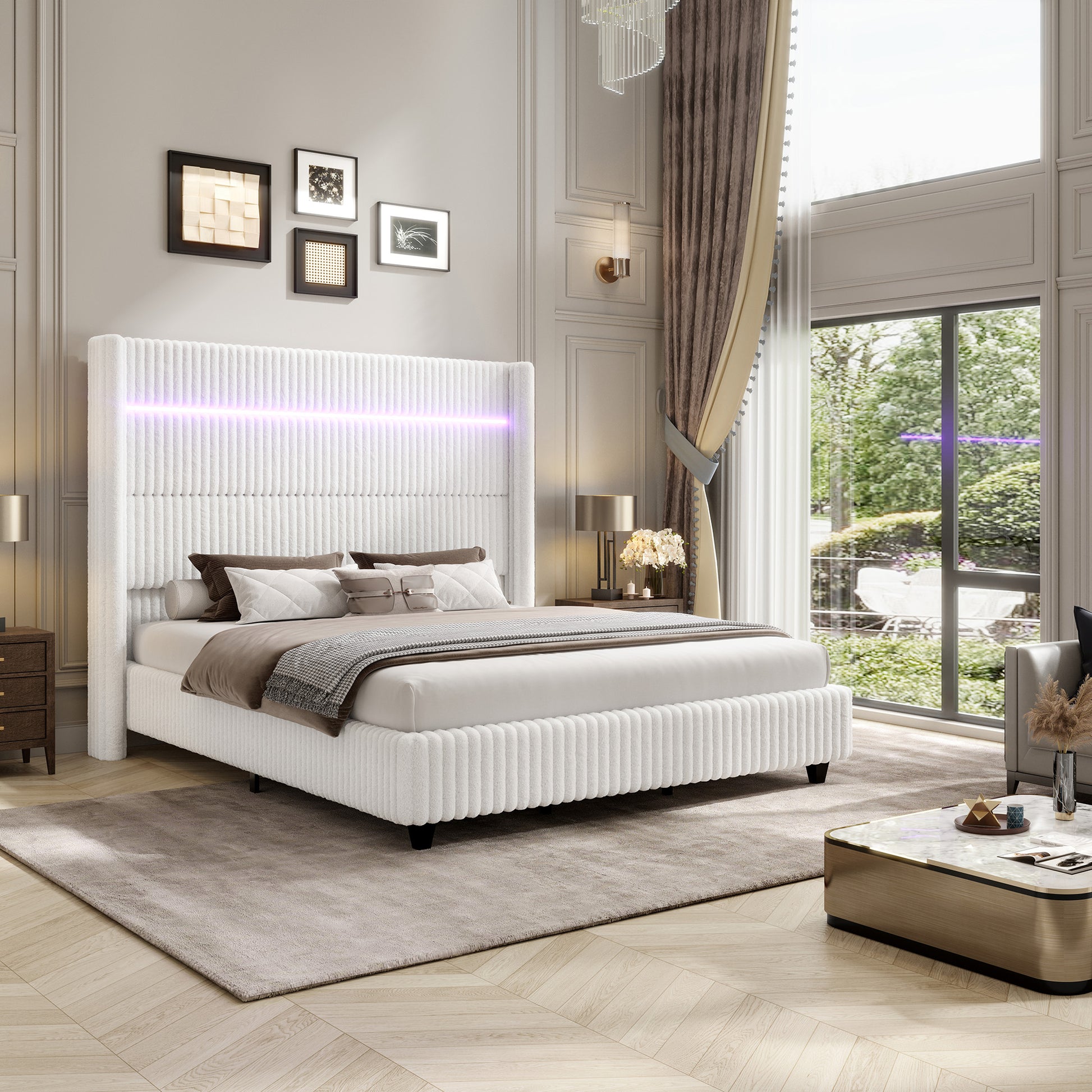 Warren Faux-Fur Bed Frame Amerlife White / California king