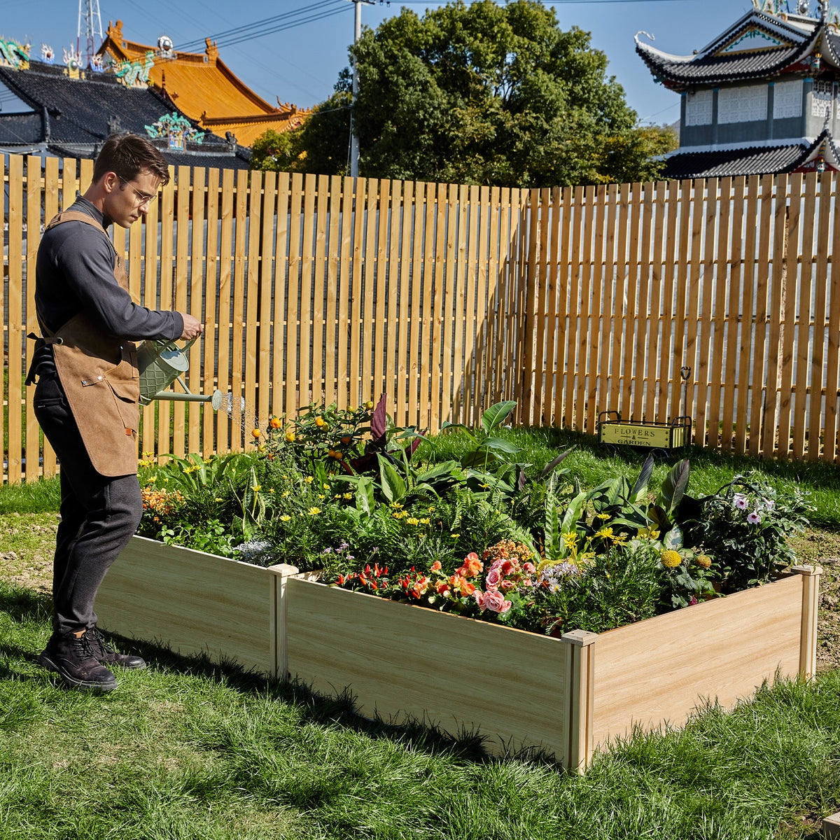 Tenon Fir Wood Raised Garden Bed-8 x 4 x 1.25 FT