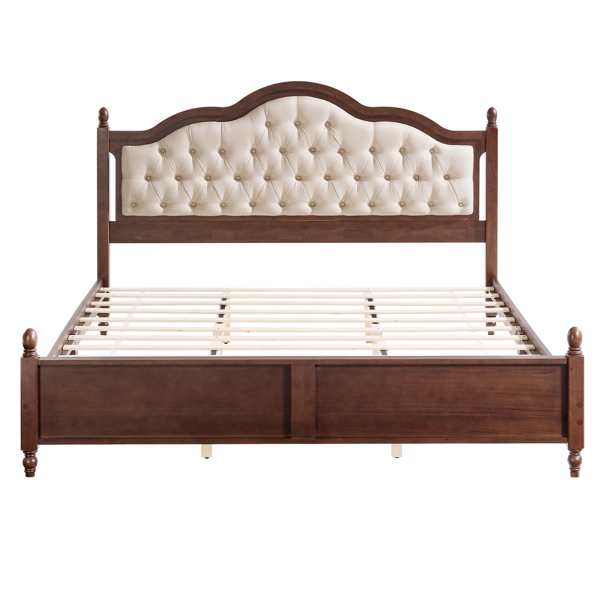 Astor Solid Wood King Bed Frame with Headboard-Queen-Walnut